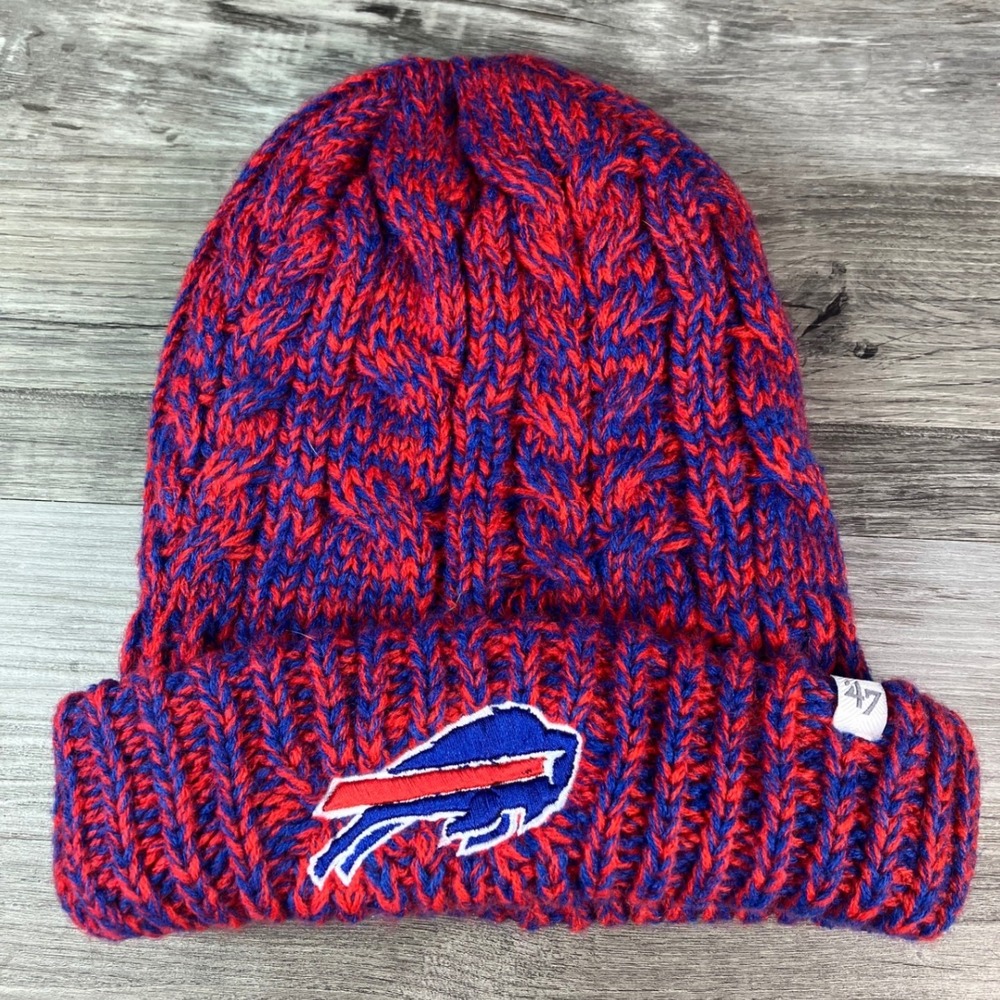 47 Brand Buffalo Bills NFL Red Blue Marled Cable Knit Cuffed Beanie Hat
